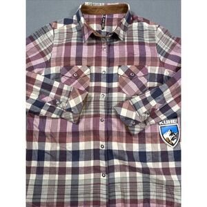FLANNEL SHIRT Kuhl WOMENS LARGE Plaid Metal SNAPS NWT FLAP POCKETS